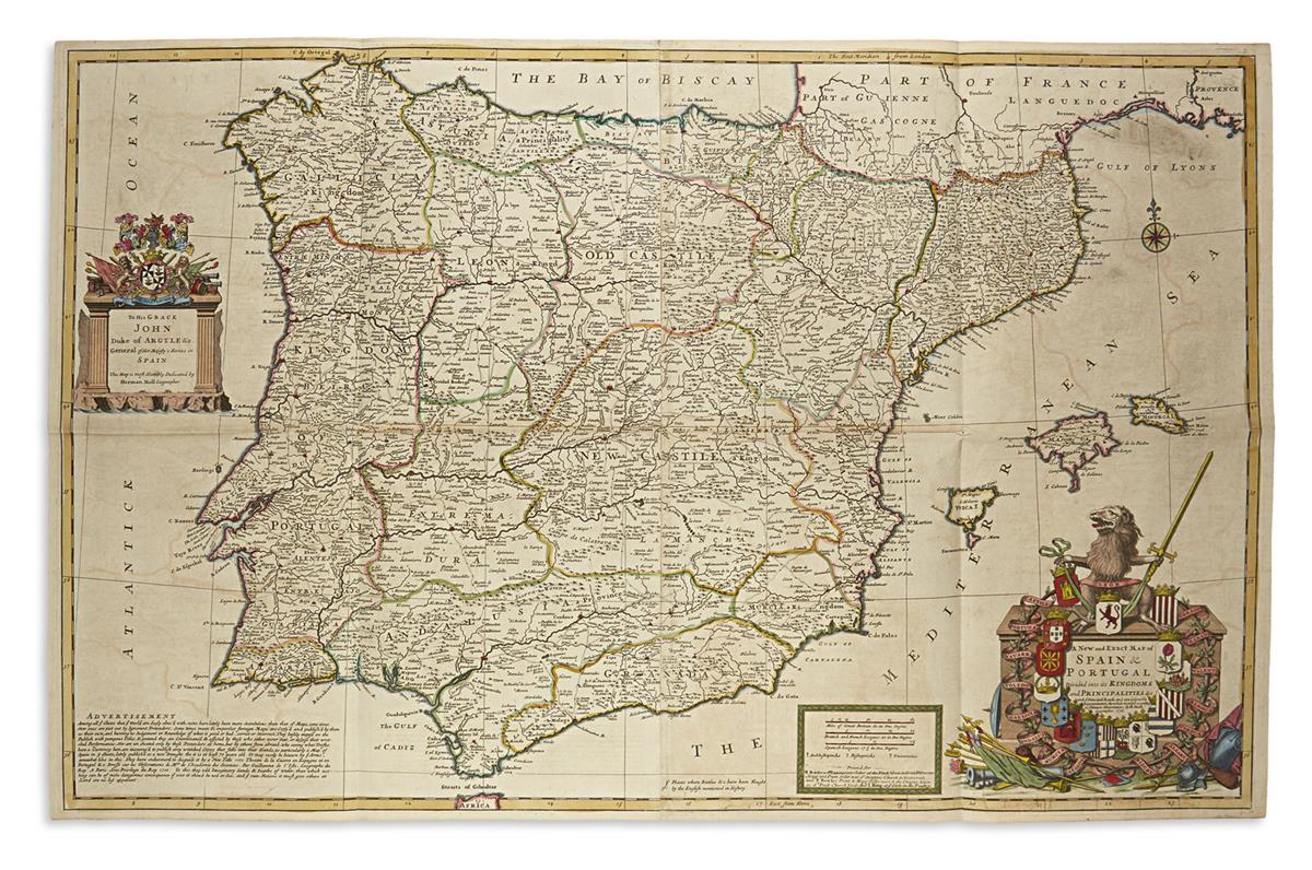 MOLL, HERMAN. A New and Exact Map of Spain and Portugal.
